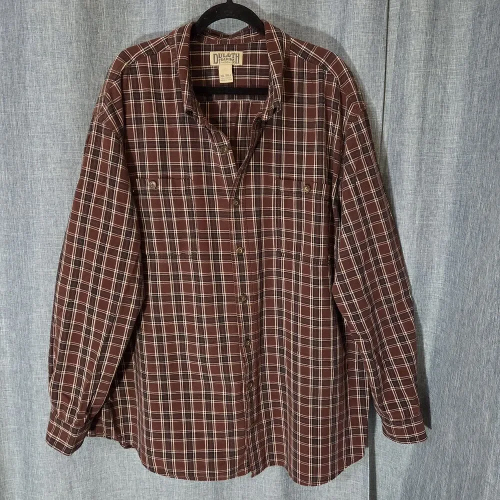 Duluth Plaid Flannel Shirt Men's 3XT Rugged Weight Outdoor Workwear Maroon/Black